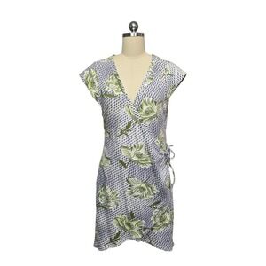 Daily Practice Wrap Dress Women's Size Large Green Floral Short Sleeve V Neck‎